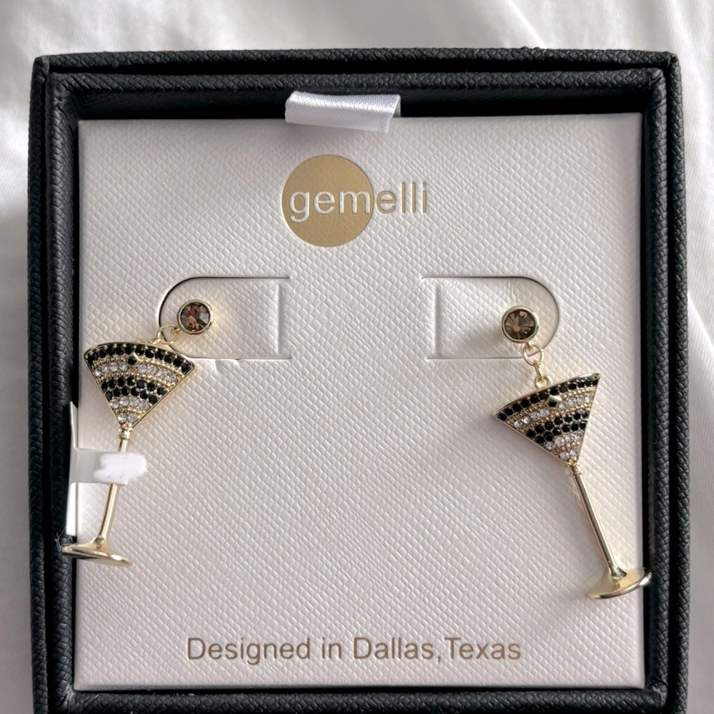 NIB Gemelli Espresso Martini Glass Earrings